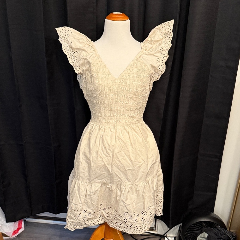 GAP Cream Eyelet Ruffle Mini Dress
